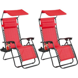 Set of 2 Red Heavy Duty Textoline Zero Gravity Chairs, Garden Outdoor Patio Sun Loungers | Folding Reclining Chairs