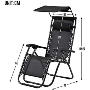 Black Heavy Duty Textoline Zero Gravity Chairs, Garden Outdoor Patio Sun Loungers | Folding Reclining Chairs - Set of 2