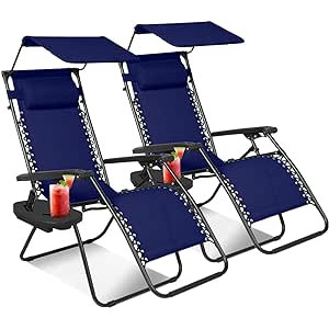 Blue Heavy Duty Textoline Zero Gravity Chairs, Garden Outdoor Patio Sun Loungers | Folding Reclining Chairs - Set of 2