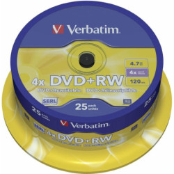 Verbatim 43489 4.7GB 4x Matt Silver DVD+RW - 25 Pack Spindle