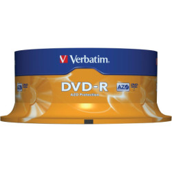 Verbatim DVD-R Discs 25 Spindle Pack, Bulk Pack 25 x DVD-R Blank Discs with AZO Protection Against UV, 16x Speed, 4.7 GB
