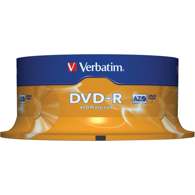 Verbatim DVD-R Discs 25 Spindle Pack, Bulk Pack 25 x DVD-R Blank Discs with AZO Protection Against UV, 16x Speed, 4.7 GB