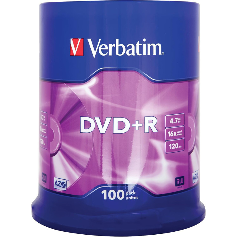 Verbatim 43551 4.7GB 16x DVD+R Matt Silver - 100 Pack Spindle